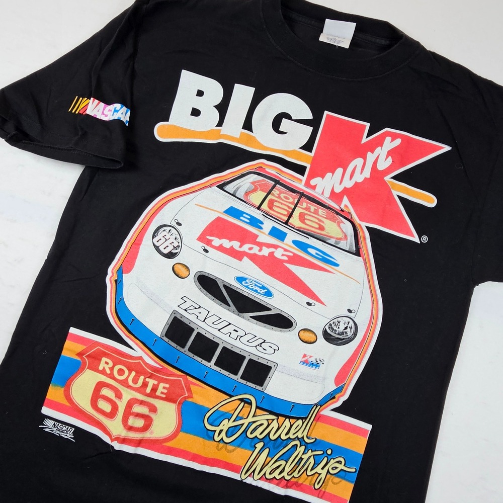 Vintage NASCAR Darrell Waltrip Big Kmart Route 66 T-Shirt Black XL Santee Silver